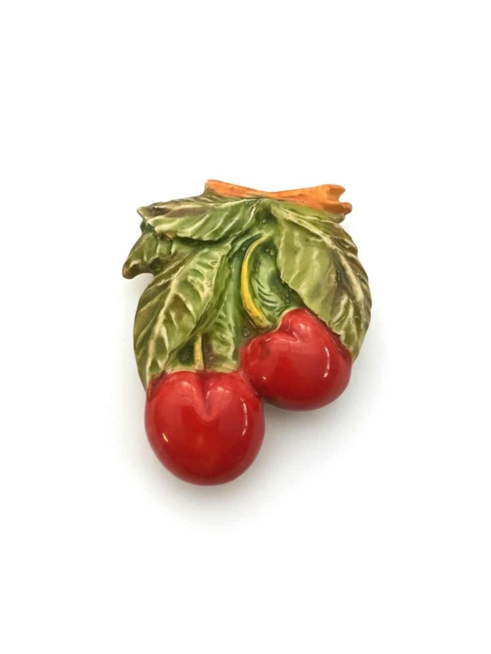 Vintage West Germany Cherry Brooch Hand Painted Fruit Pin MCM